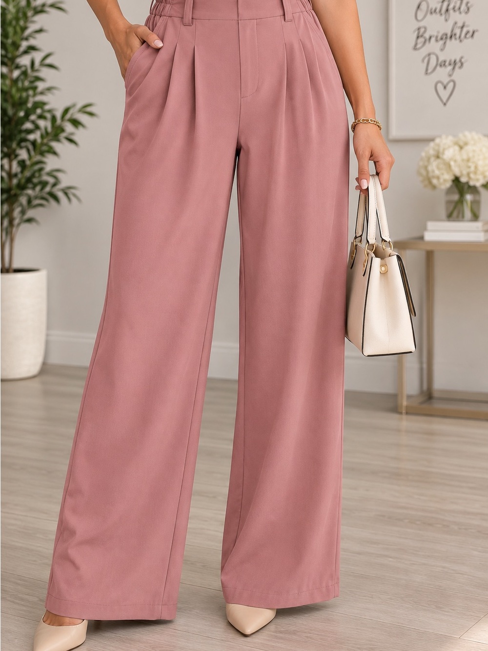 Halara S Petite Pink High Rise Wide Leg Pleated Pants - Picture 12 of 12